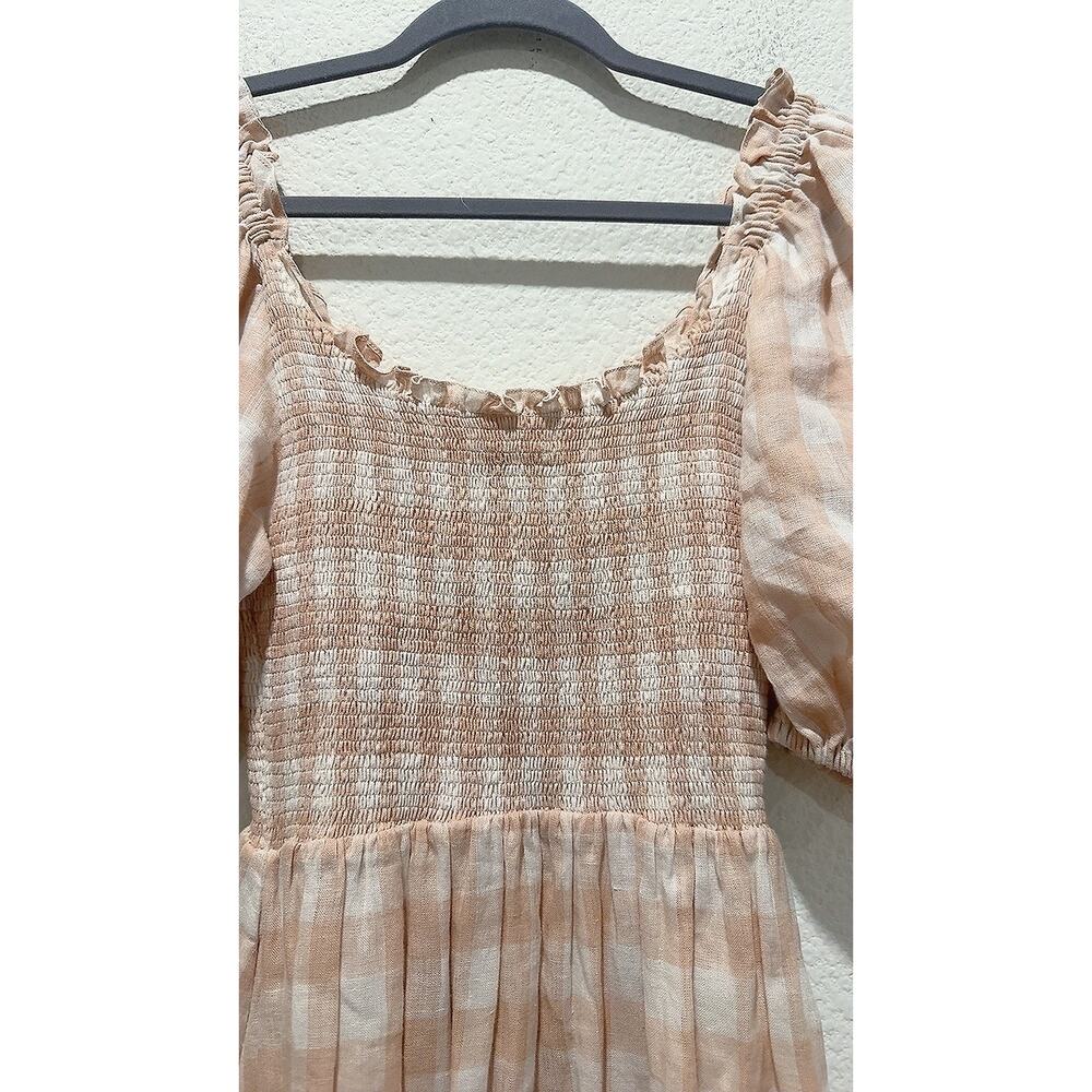 Charina Sarte Selena Dress Gingham Linen Puff Sleeve Midi Dress Large - Picture 10 of 12